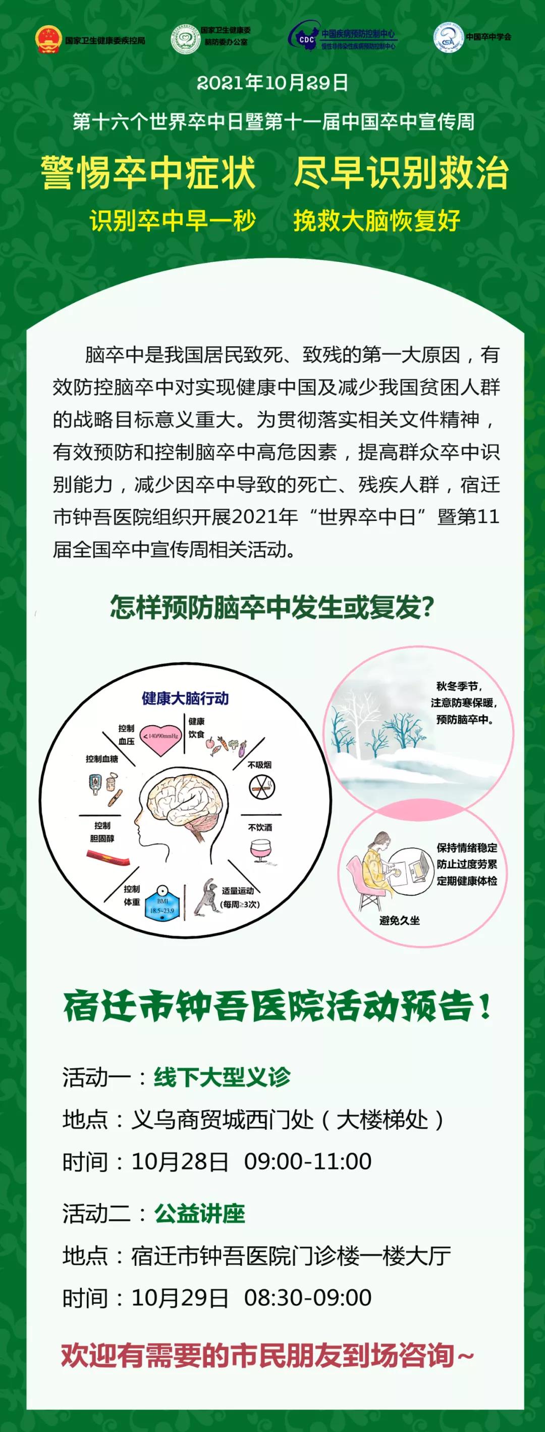 “世界卒中日”宿迁市钟吾医院大型义诊和公益讲座活动通知来啦(图1)